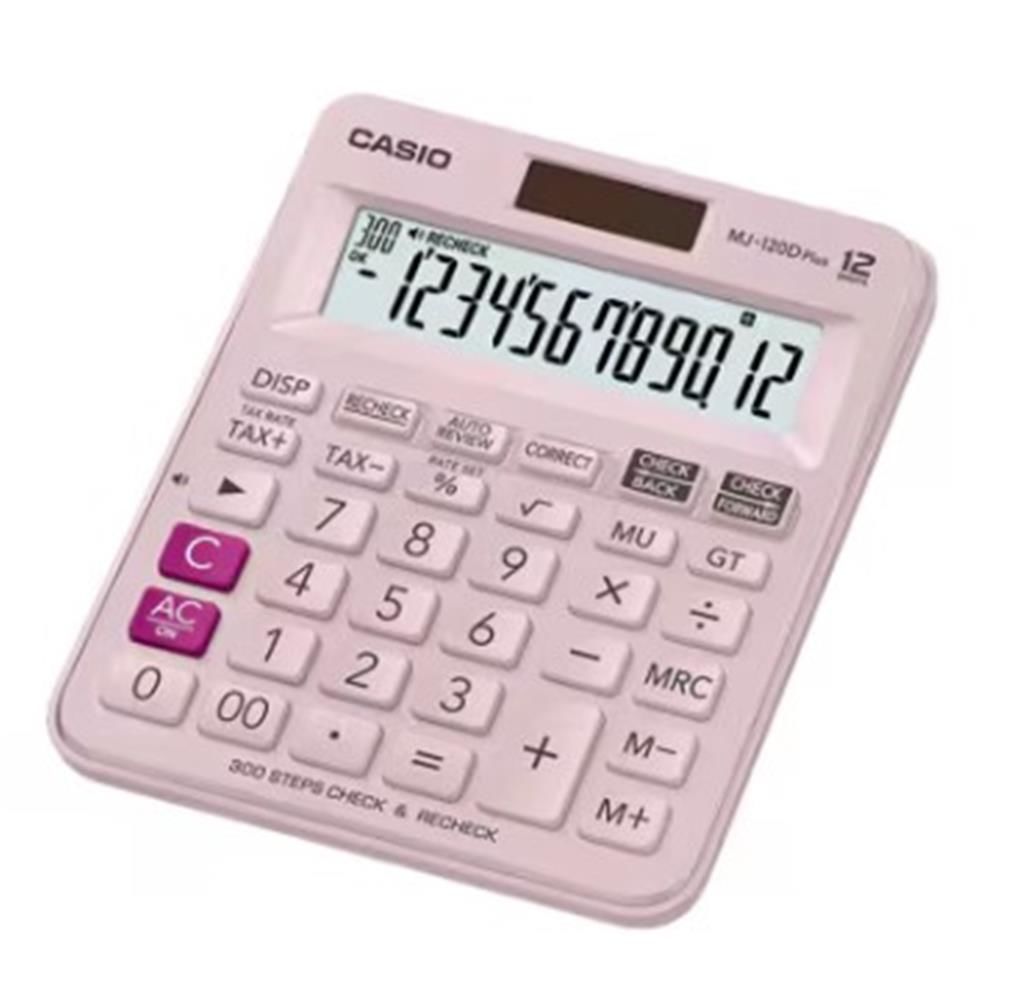 Casio MJ-120D Plus-PK 12 Haneli Pembe Masa Üstü Hesap Makinesi - 300 Adım İşlem Kontrollü