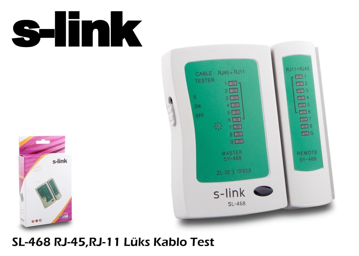 S-link SL-468 RJ45 ve RJ11 Lüx Ağ ve Telefon Kablosu Test Cihazı