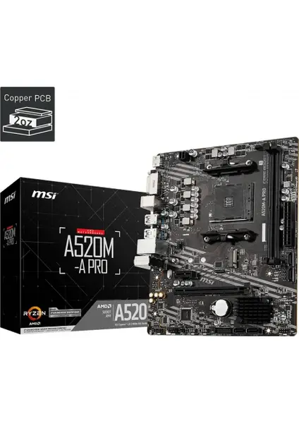 MSI A520M-A PRO AMD A520 Soket AM4 DDR4 4600MHz(OC) M.2 mATX Anakart