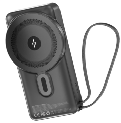 S-link G360 10000mAh PD 35W + MagSafe 15W Type-C Kablolu LCD Göstergeli Siyah Taşınabilir Powerbank