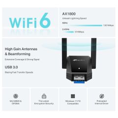Tp-Link Archer TX30U Plus AX1800 Mbps Çift Antenli Wi-Fi USB Adaptör