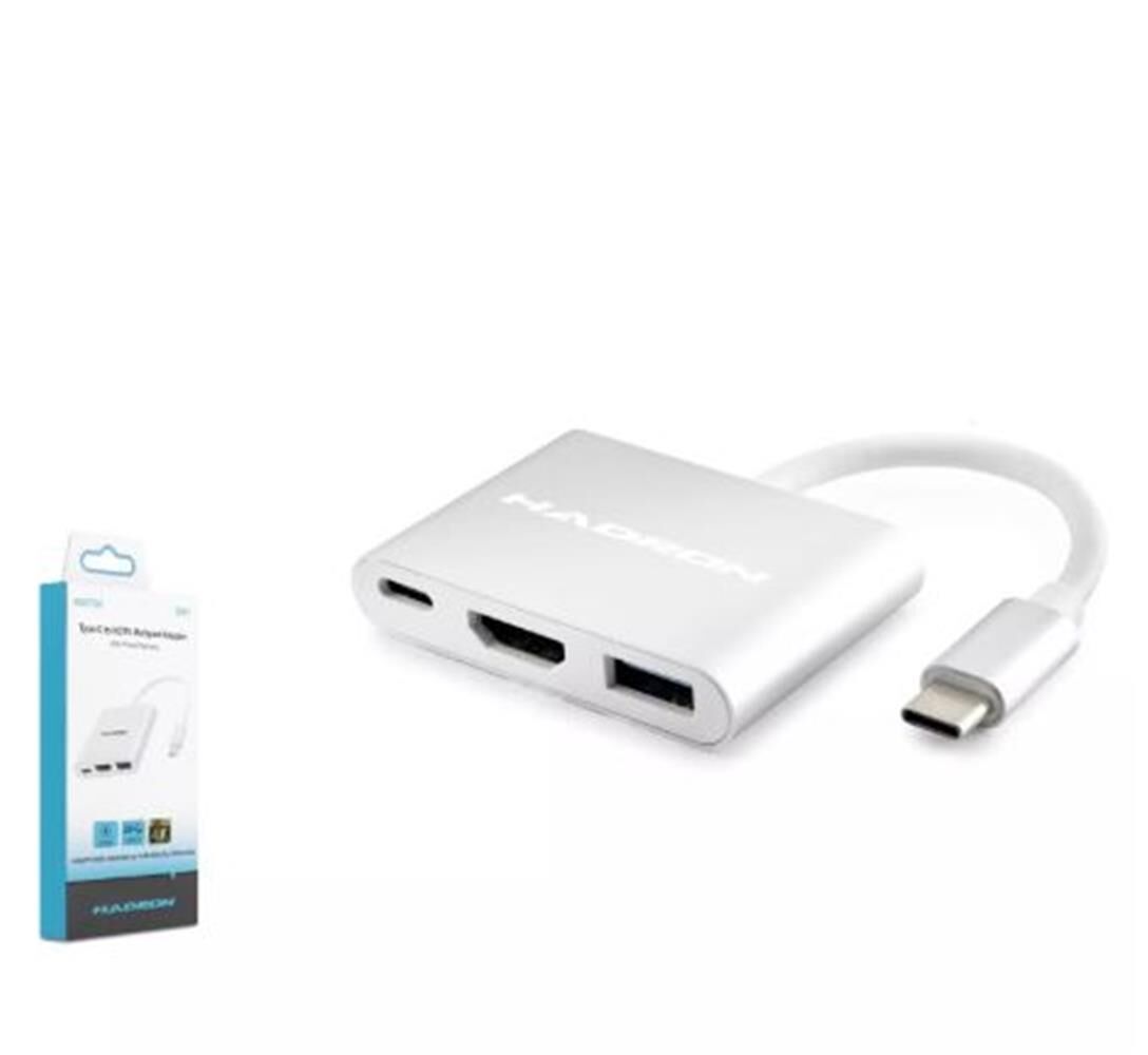Hadron HDX7764 USB-C to HDMI 4K@30Hz + USB 3.0 + USB-C PD (Power Delivery) 3in1 Çok Fonksiyonlu Dönüştürücü Adaptör - Gri