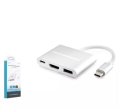 Hadron HDX7764 USB-C to HDMI 4K@30Hz + USB 3.0 + USB-C PD (Power Delivery) 3in1 Çok Fonksiyonlu Dönüştürücü Adaptör - Gri