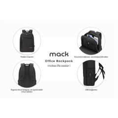 Mack MCC-006 15.6'' Office USB Girişli Notebook Sırt Çantası MAVİ