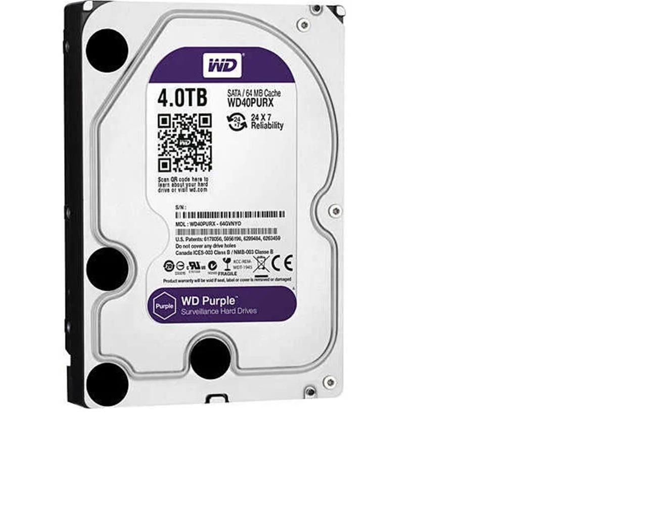 WD 4TB 3.5'' Purple WD40PURX SATA3 5400RPM 64MB 7/24 Güvenlik Harddisk