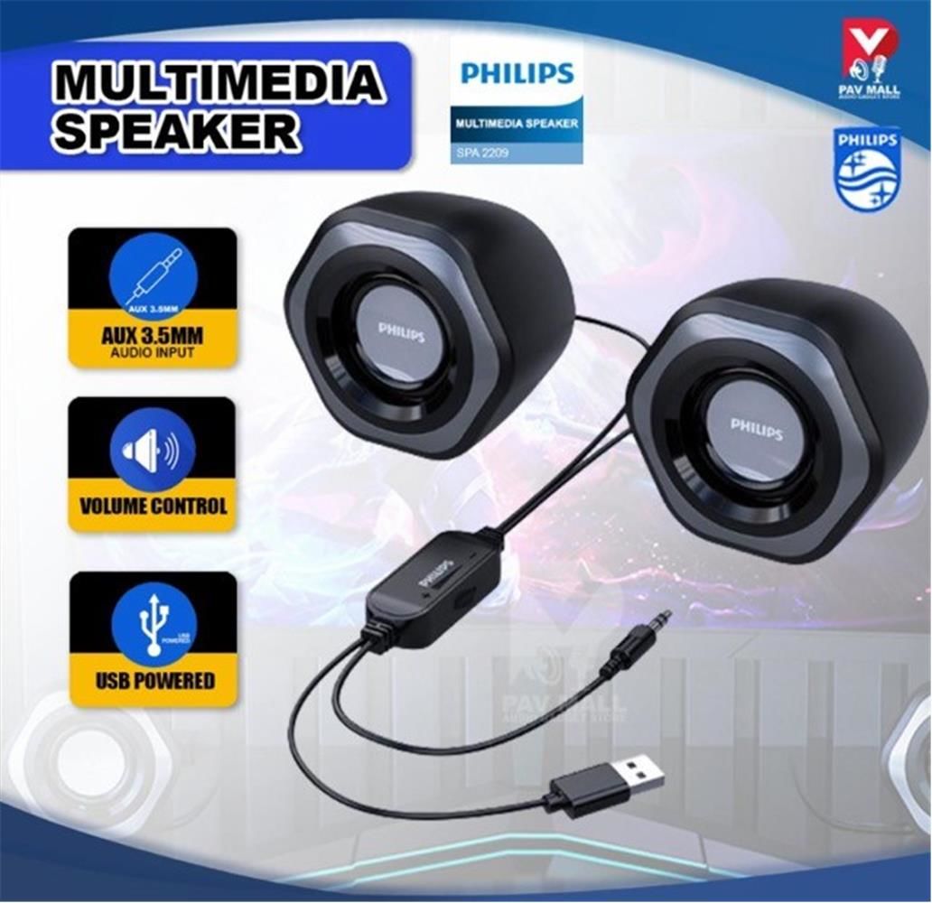 Philips SPA2209 2.0 USB-3.5mm Jack Hoparlör Ses Kontrol Tuşlu