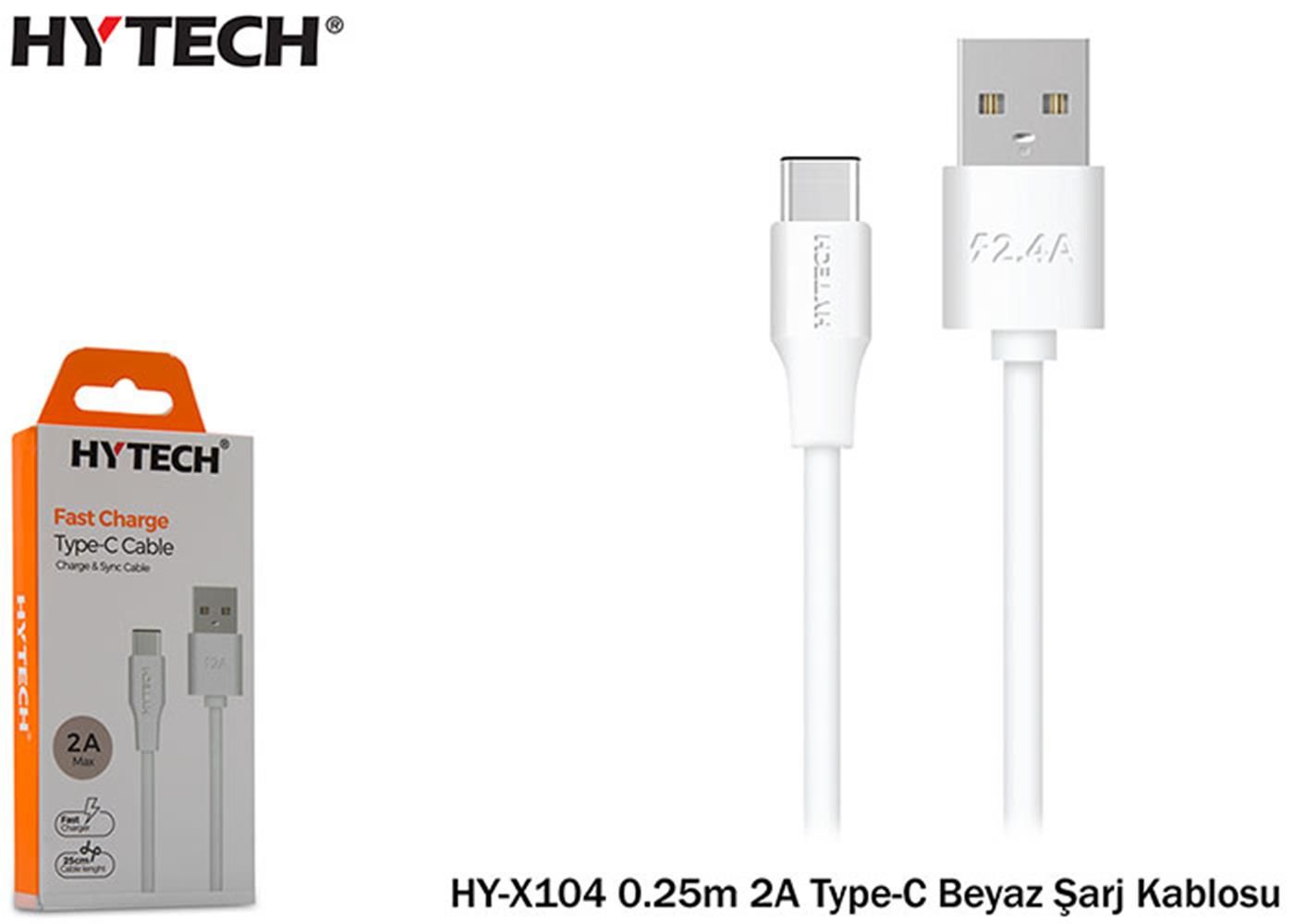 Hytech HY-X104 25cm 2A USB-A to USB Type-C Hızlı Şarj ve Veri Kablosu - Beyaz