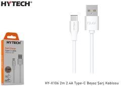 Hytech HY-X106 2.4A USB-A to USB-C 2 Metre Beyaz Hızlı Şarj ve Veri Kablosu