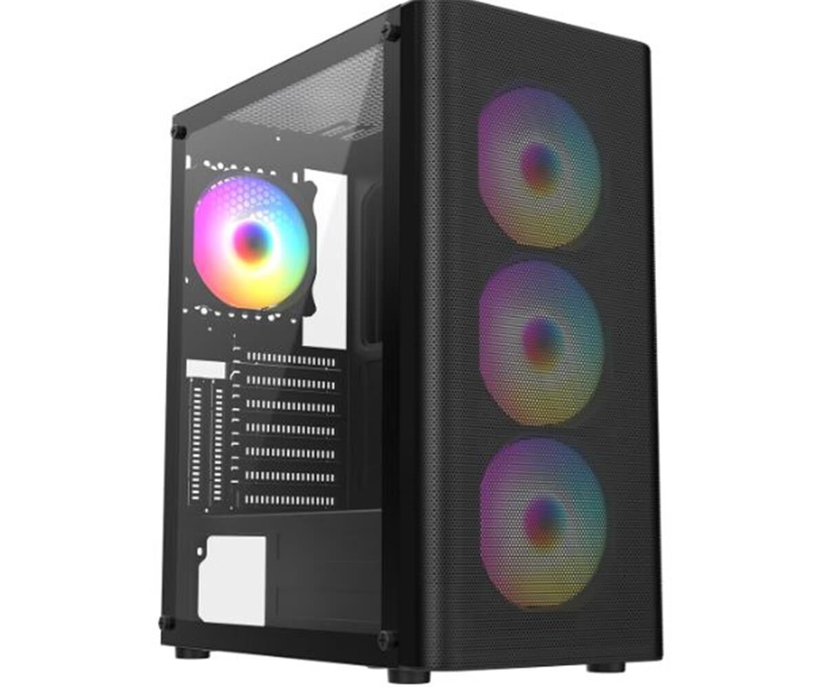 Frisby FC-9385G 550W 80+ 4x120mm Dual-Ring RGB Fanlı Mesh Ön Panel Temperli Cam Mid-Tower Gaming Kasa