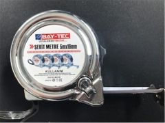 Bay-Tec MK4146 Krom Kaplı Şerit Metre 5 Metre x 19 mm Otomatik Kilitlemeli