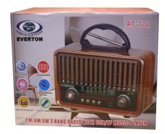 Everton RT-774 Ahşap Görünümlü Bluetooth/USB/SD/FM Destekli Şarj Edilebilir Nostaljik Radyo