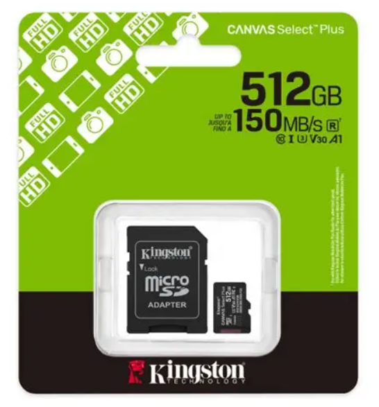 Kingston Canvas Select Plus SDCS3/512GB 512GB MicroSDXC Class 10 UHS-I 100MB/s Hafıza Kartı