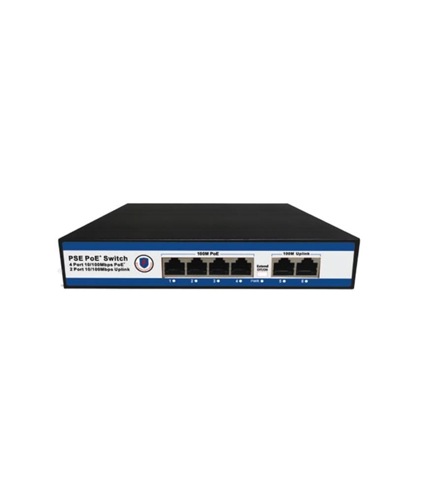 Nova NVC-PSE0420 4 Port PoE+ 10/100 Mbps Switch + 2 Uplink Port 65W