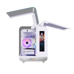Quadro QX100 EAGLE Pencereli Dahili Led Ekranlı Beyaz Oyuncu Kasası (9x RGB Fan Dahil)