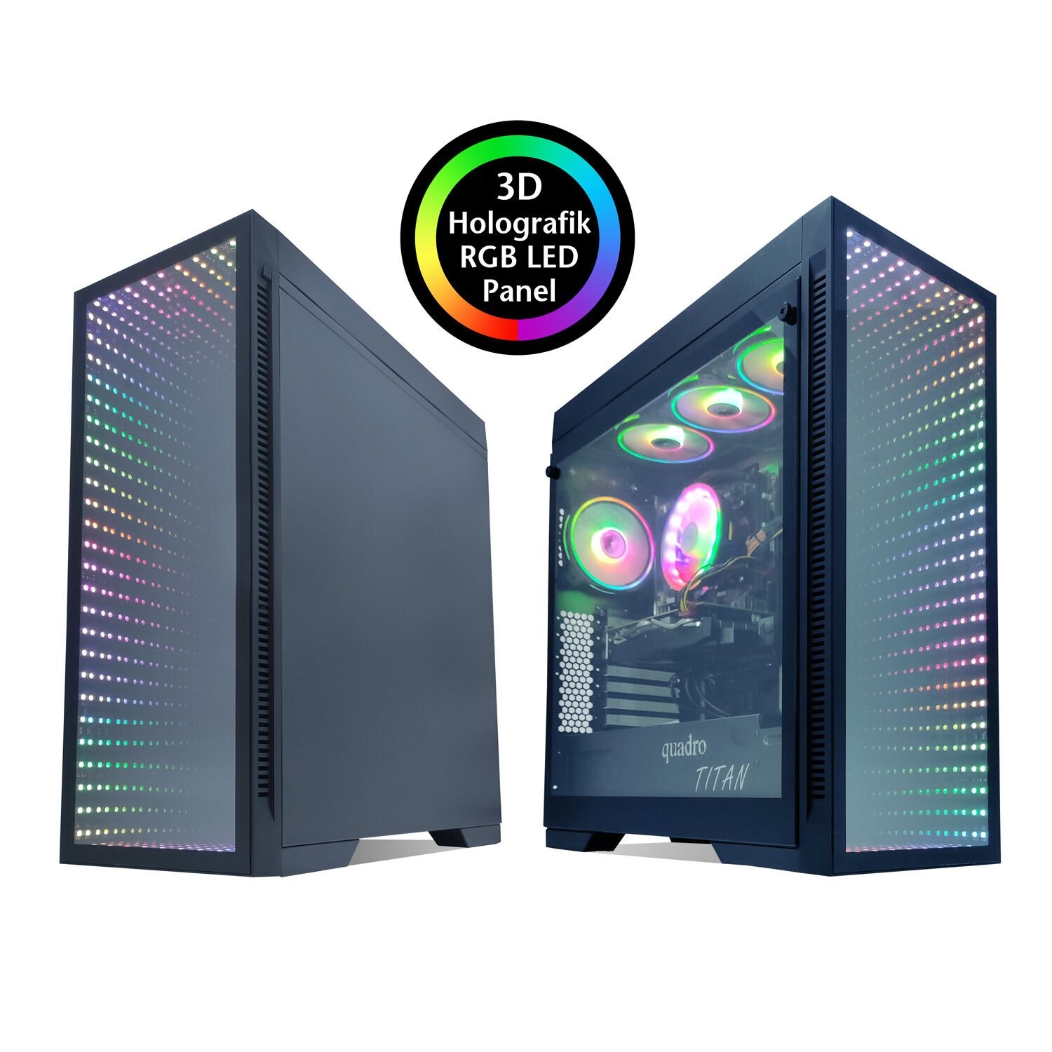 Quadro QT100 TITAN Mid-Tower Oyuncu Kasası 4x120mm RGB Fanlı Pencereli Yan Panel