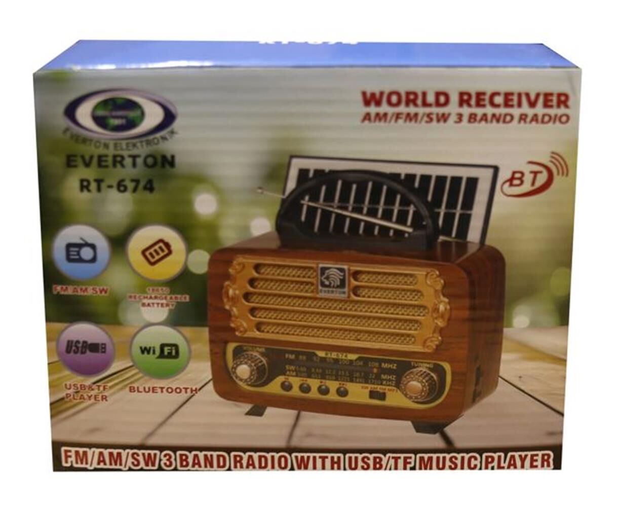 Everton RT-674 Bluetooth, USB, SD, FM Destekli Güneş Enerjili (Solar) Şarjlı Taşınabilir Nostaljik Radyo
