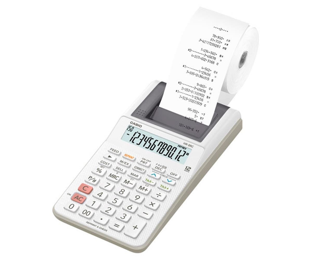 Casio HR-8RC-WE 12 Hane Beyaz Yazıcılı Şeritli Hesap Makinesi