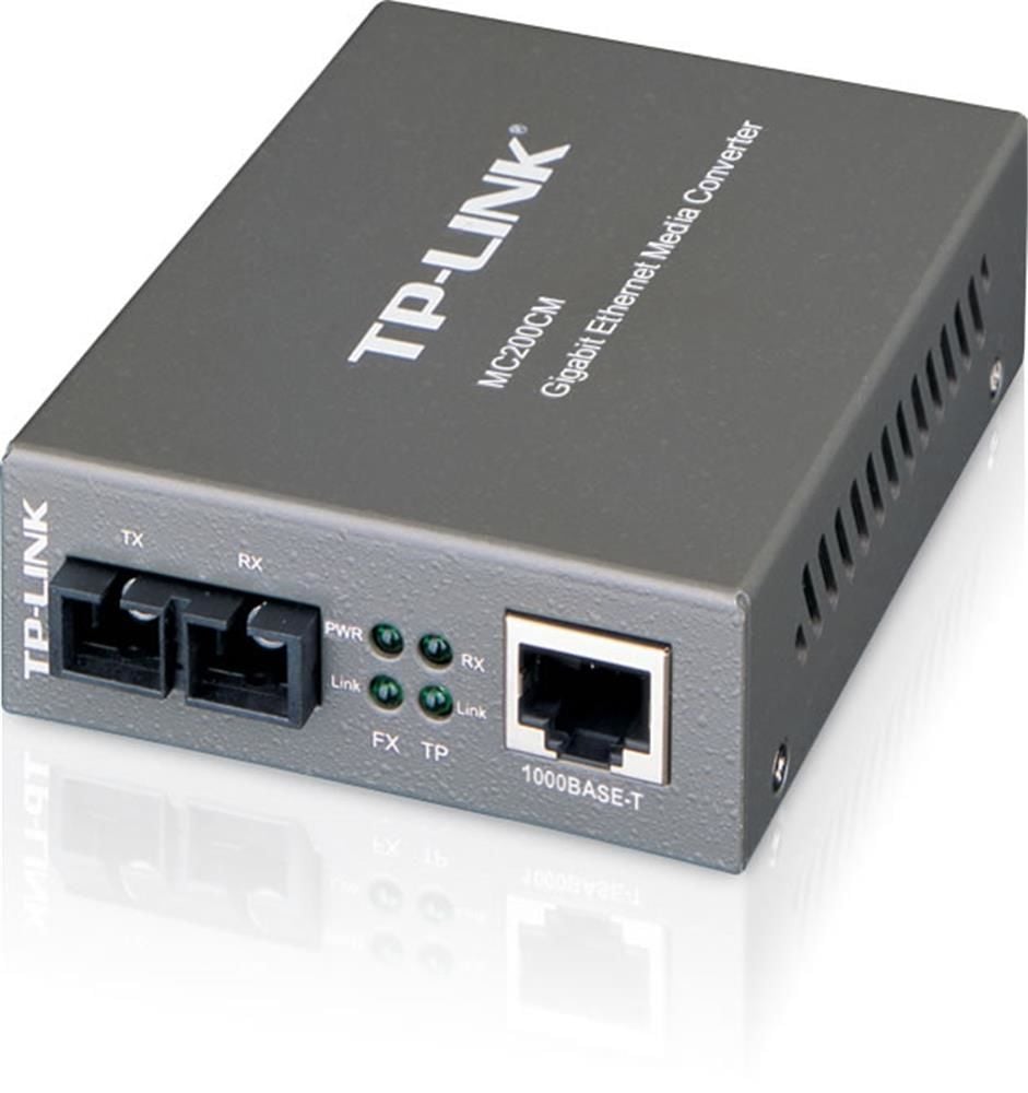Omada TP‑Link MC200CM Gigabit Multi‑Mode Media Converter – 1 Gbps RJ45 ↔ 1 Gbps SC/UPC Multi‑Mode Fiber (850 nm), 550 m Mesafe, Auto‑MDI/MDIX, Harici Adaptör