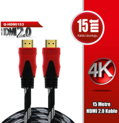 QPORT Q-HDMI153 HDMI 2.0 V 15 Metre 4K 60Hz Ultra HD Uzun Mesafe Görüntü ve Ses Aktarım Kablosu Altın Uçlu High Speed HDMI
