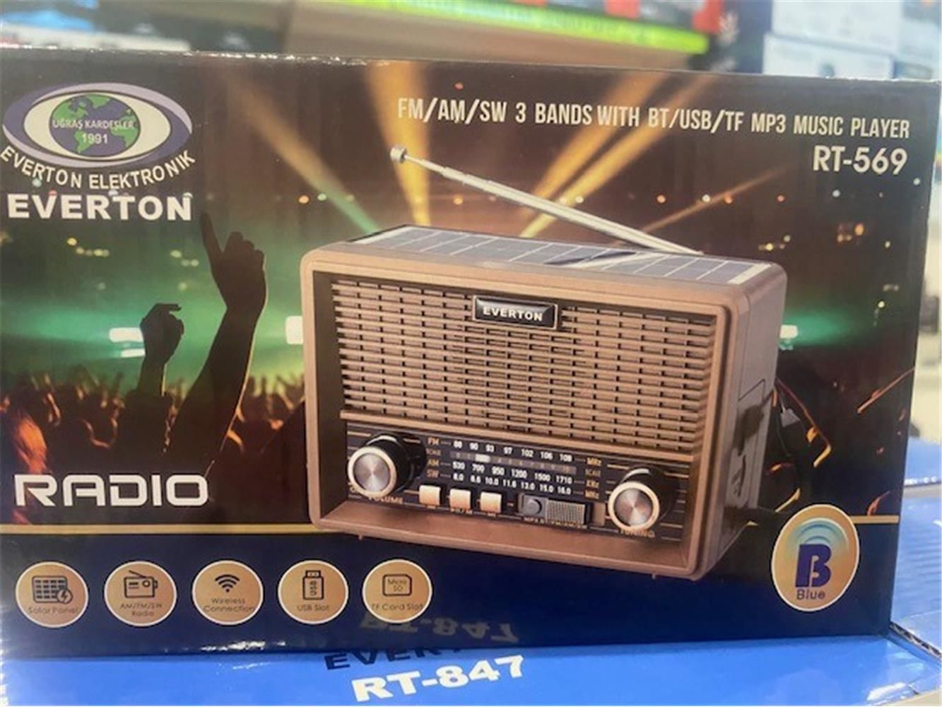 Everton RT-569 Bluetooth FM-USB-TF-AUX Güneş Enerjili Şarjlı Nostaljik Radyo