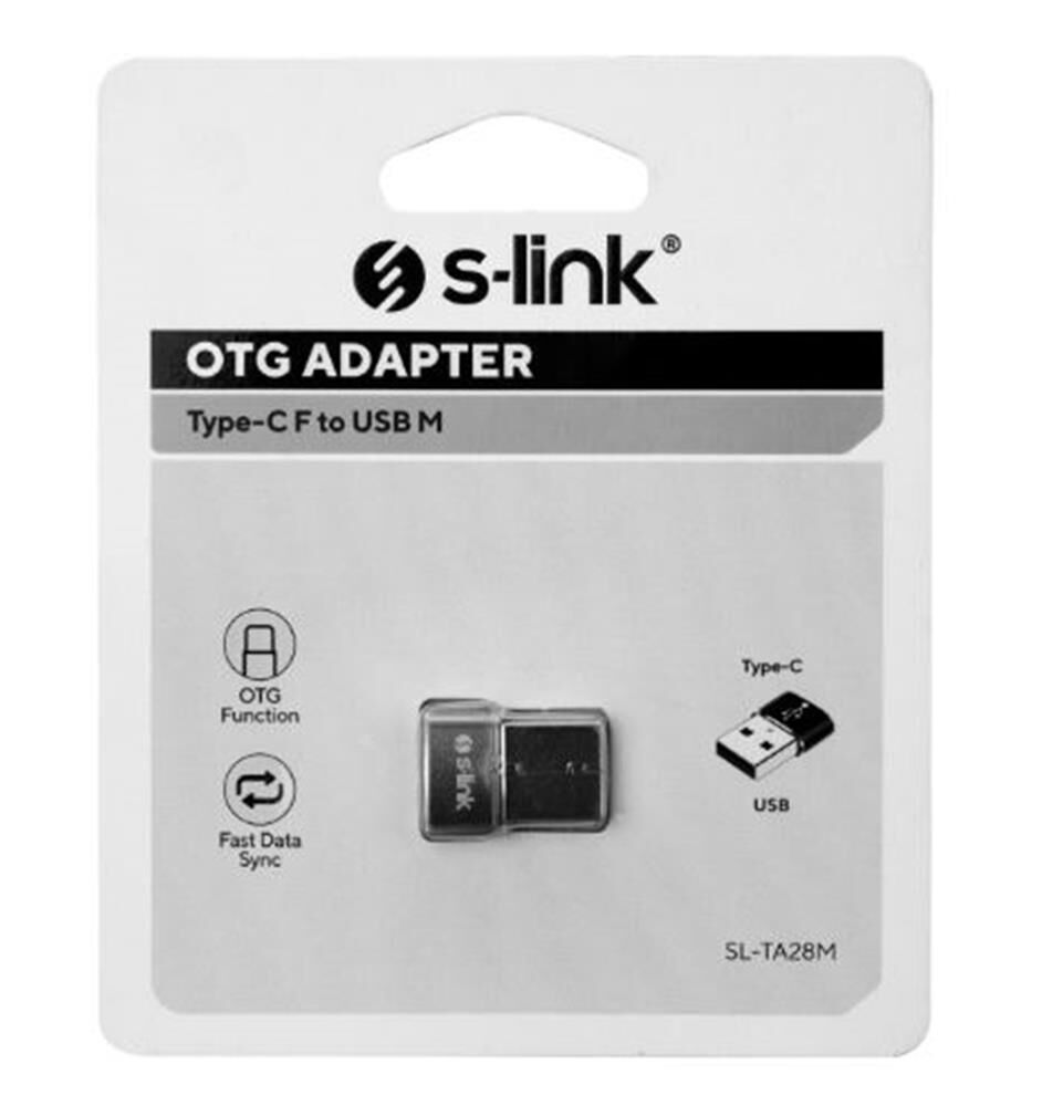 S-link SL-TA28M Type-C Dişi - USB-A Erkek Metal Gövdeli OTG Dönüştürücü Adaptör Siyah
