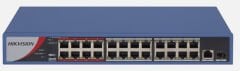 HIKVISION DS‑3E0326P‑E/M(B) 24×10/100 Mbps PoE Port, 1×1 Gbps RJ45 + 1×1 Gbps SFP Combo Port, 230 W PoE Gücü, 8.8 Gbps Switch Kapasitesi, Metal Kasa Uzun Menzilli Extend Modlu PoE Switch
