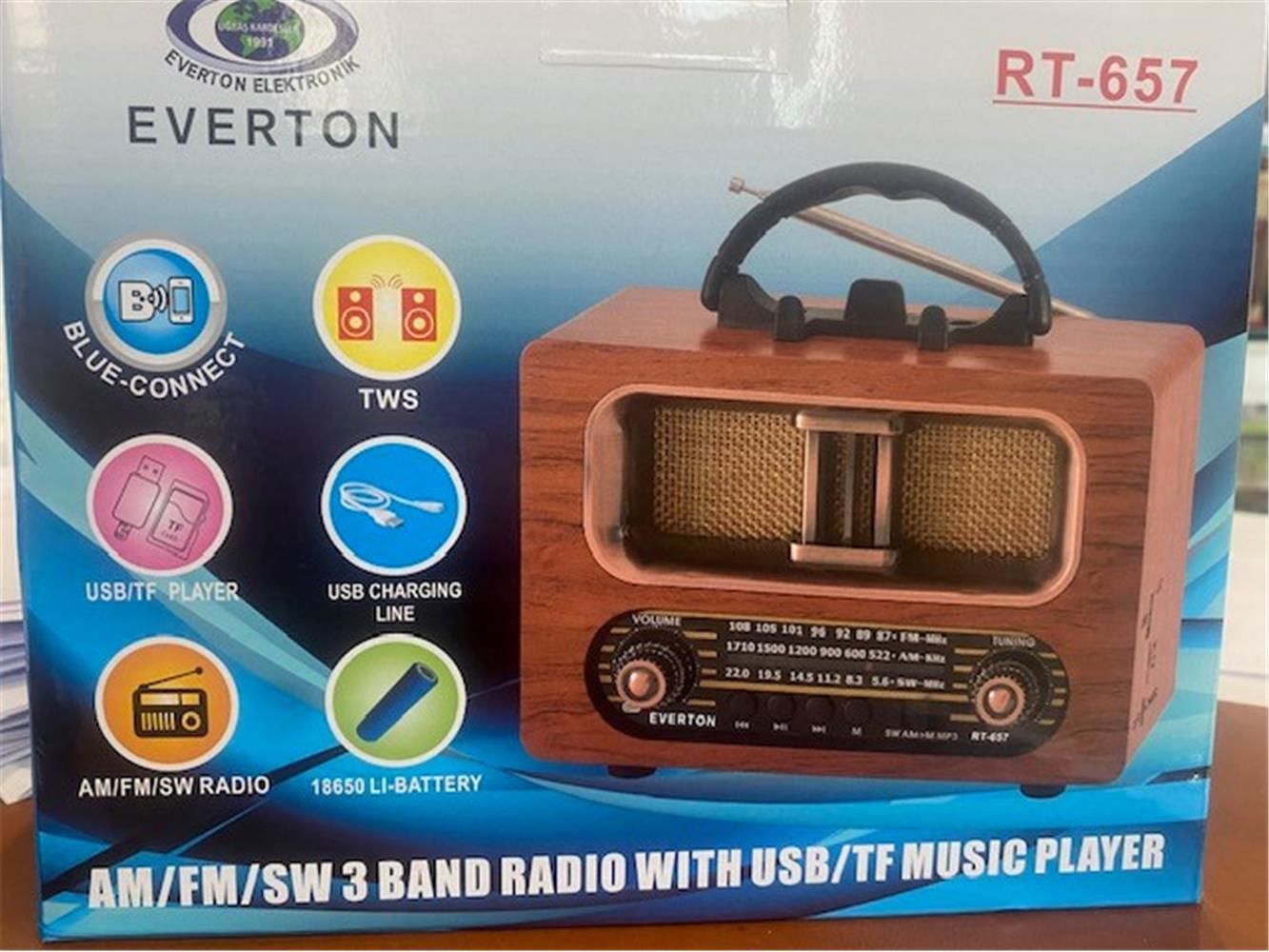 Everton RT-657 Bluetooth FM-USB-TF-AUX Şarjlı Nostaljik Radyo
