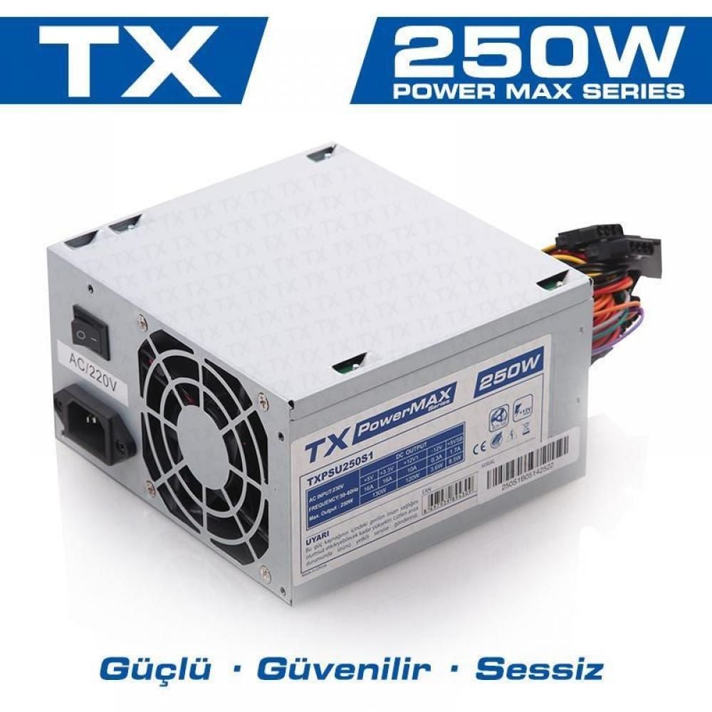 TX PowerMAX TXPSU300S1 300 W 2×SATA 2×IDE 20+4‑pin ATX Anakart + 4+4‑pin CPU Güç Çıkışı 12 cm Sessiz Fan Siyah ATX PSU