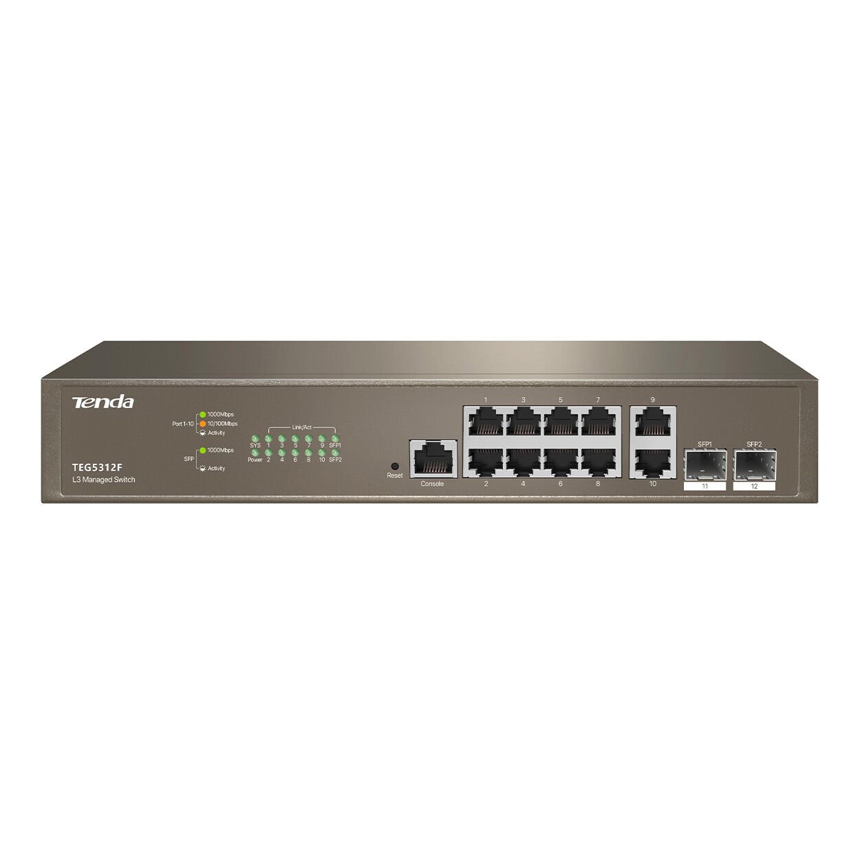 Tenda TEG5312F 8-Port Gigabit Ethernet 2-Port Gigabit Uplink 2-Port SFP Layer 3 Yönetilebilir Switch