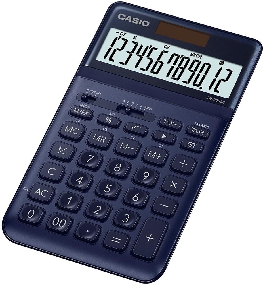 Casio JW-200SC-NY 12 Haneli Lacivert (Navy Blue) Şık Tasarımlı Masaüstü Hesap Makinesi