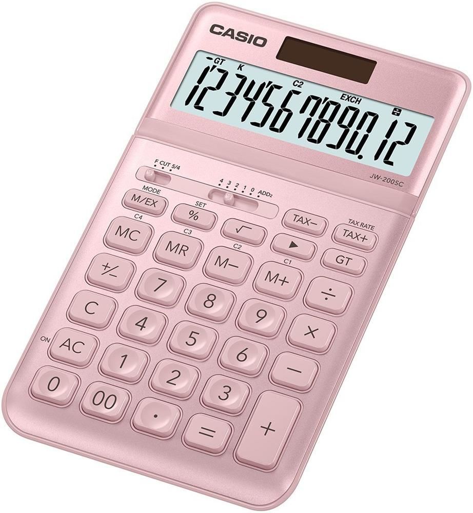 Casio JW-200SC-PK 12 Haneli Eğilebilir Ekranlı Şık Masaüstü Hesap Makinesi - Pembe