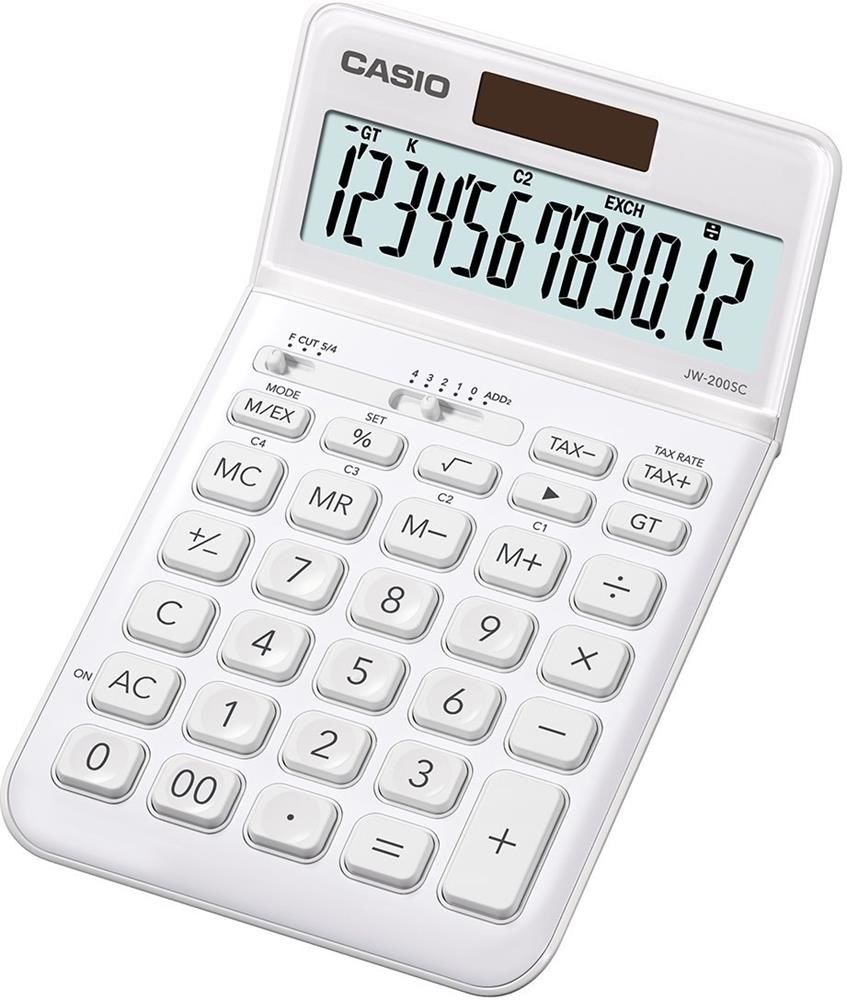 Casio JW-200SC-WE 12 Haneli Eğilebilir Ekranlı Beyaz Masaüstü Hesap Makinesi