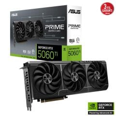 Asus PRIME GeForce RTX 5060 Ti 8 GB GDDR7 28 Gbps 128‑bit PCIe 5.0 Eskort RTX5060TI‑8G 2647 MHz Boost Siyah Ekran Kartı