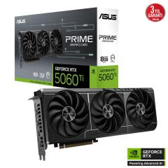 Asus PRIME GeForce RTX 5060 Ti 8 GB GDDR7 28 Gbps 128‑bit PCIe 5.0 Eskort RTX5060TI‑8G 2647 MHz Boost Siyah Ekran Kartı