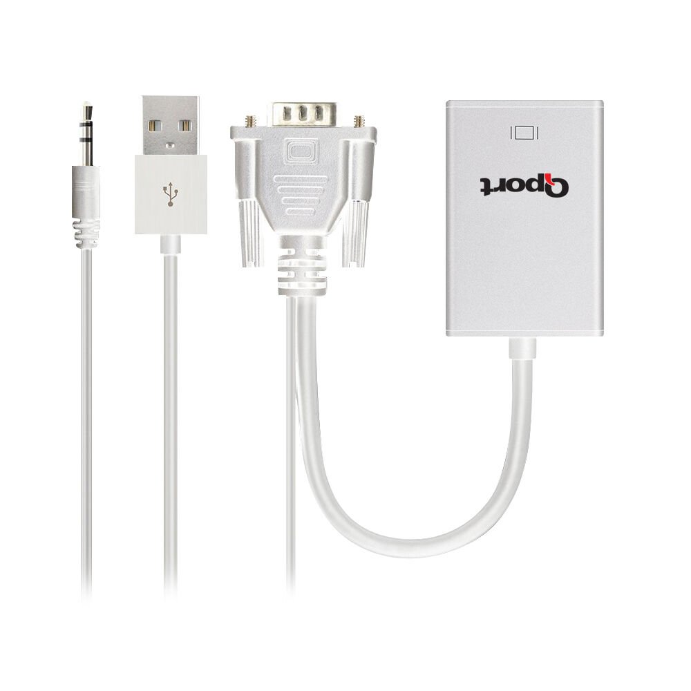 Q-Port Q-VH VGA + 3.5mm Ses - HDMI Aktif Dönüştürücü Adaptör - Full HD 1080P