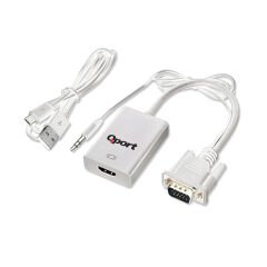 Q-Port Q-VH VGA + 3.5mm Ses - HDMI Aktif Dönüştürücü Adaptör - Full HD 1080P