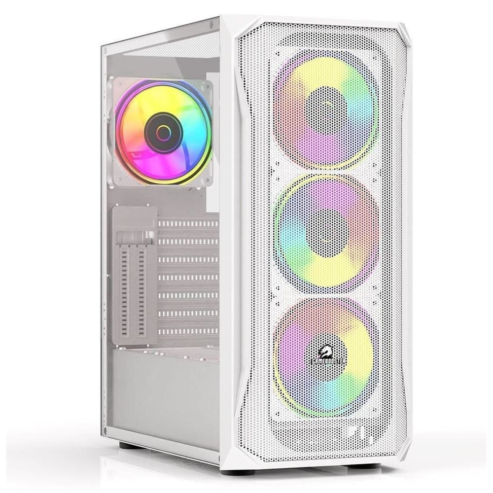 GameBooster GB‑T005MW USB 3.0 RGB Fanlı Mesh Panel Beyaz ATX Mid‑Tower Kasa (PSU Yok) – 4×120 mm RGB Fan, Tempered Cam, 360 mm Sıvı Soğutma Desteği