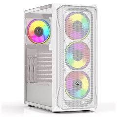 GameBooster GB‑T005MW USB 3.0 RGB Fanlı Mesh Panel Beyaz ATX Mid‑Tower Kasa (PSU Yok) – 4×120 mm RGB Fan, Tempered Cam, 360 mm Sıvı Soğutma Desteği
