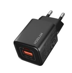 Hytech HY-XEG35 35W GaN Hızlı Şarj Adaptörü - Type-C PD + USB-A QC 3.0, PPS Destekli Siyah