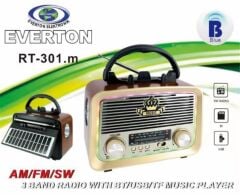 Everton RT-301.m  Bluetooth-USB-SD-FM Şarjlı,Solarlı,Ledli, Nostaljik Radyo El Fenerl Radyo