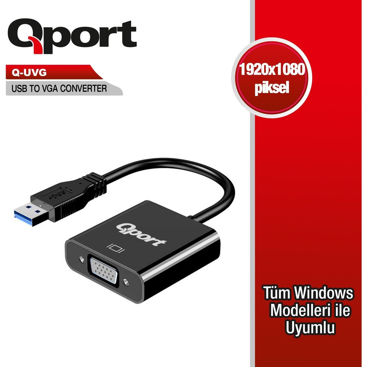 QPORT Q-UVG USB 3.0 to VGA Çevirici Dönüştürücü Adaptör