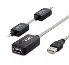 Hadron HDX7525 USB 2.0 Erkek - Dişi (A-A) 30 Metre Aktif Sinyal Güçlendiricili Uzatma Kablosu - Gümüş