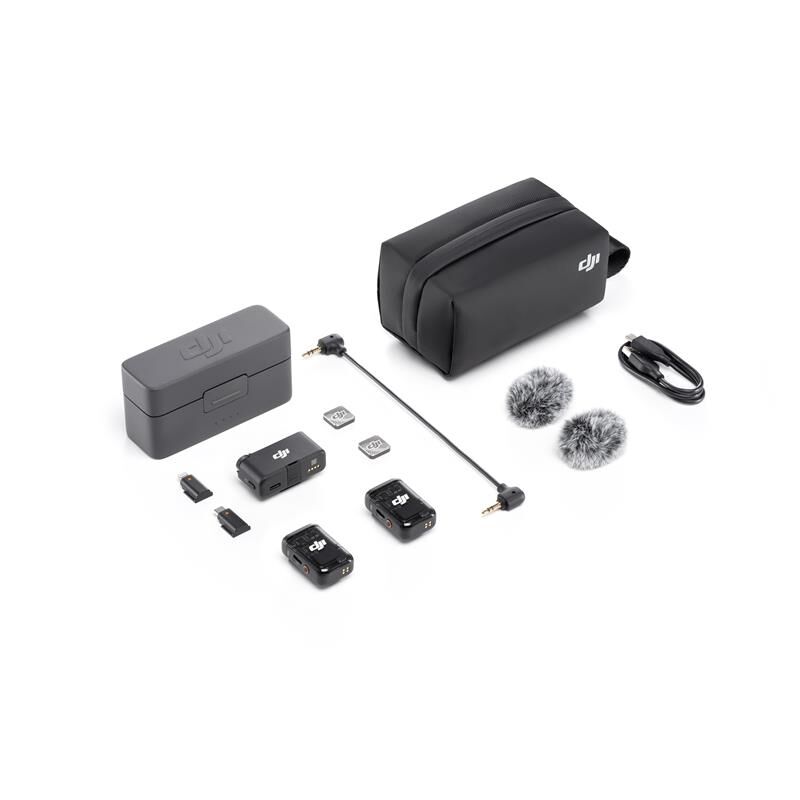 DJI Mic 2 2TX‑1RX Charging Case Kablosuz Mikrofon Sistemi – 32‑bit Float, Akıllı Gürültü Azaltma, OLED Ekran, Lightning/USB‑C Konnektör, Resmî Distribütör Garantili