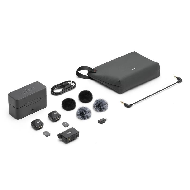 DJI Mic Mini 2TX‑1RX Charging Case Kablosuz Mikrofon Sistemi – 2 Adet TX Verici + 1 RX Alıcı + Şarjlı Taşıma Kutusu, 400 m Menzil, 48 saat Toplam Batarya Ömrü, Bluetooth 5.3, Aktif Gürültü Önleme, USB‑C/Lightning/3.5 mm Çıkış, Resmi Distribütör Garantili