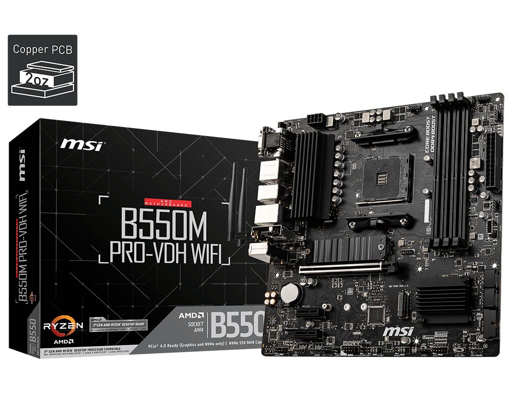 MSI PRO B550M-VDH WIFI AMD B550 Soket AM4 DDR4 4400MHz (OC) HDMI DP mATX Anakart