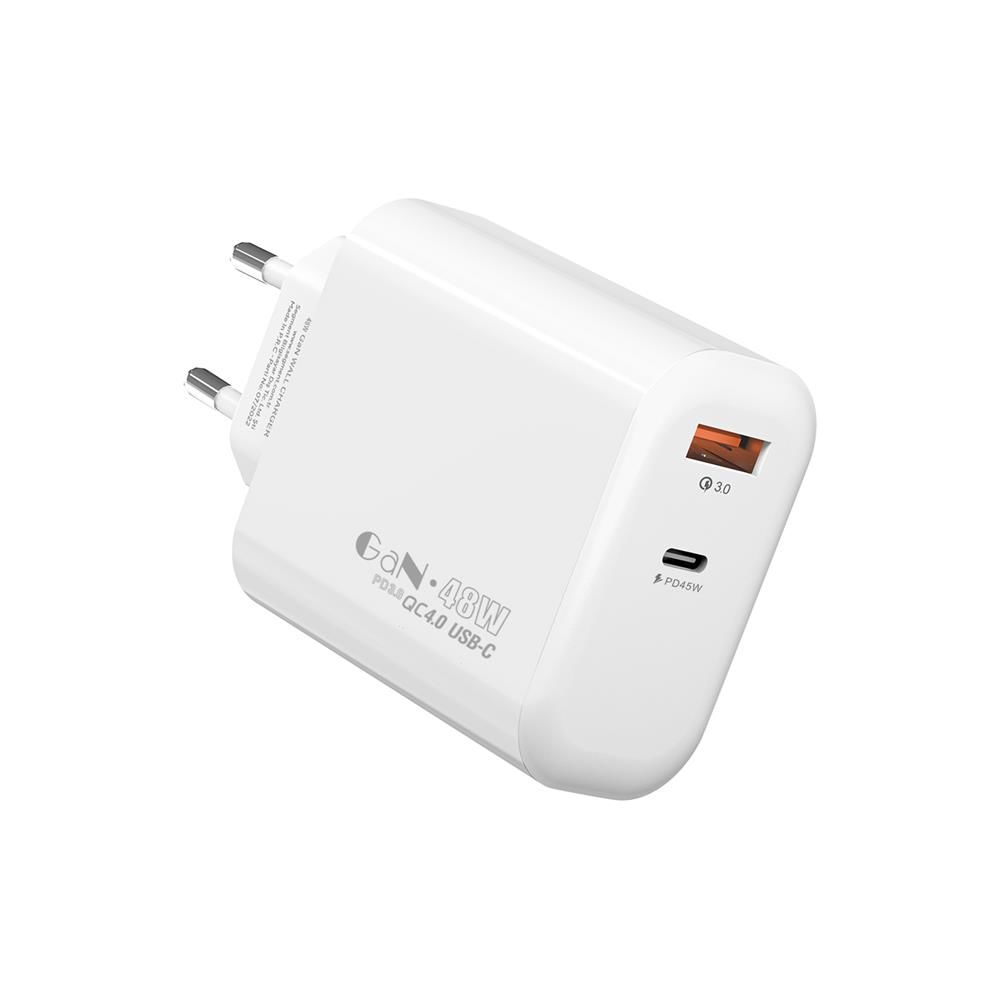 S-link SL-EC69 65W GaN Power Delivery (PD) & 18W Quick Charge (QC) USB-C + USB-A Çift Portlu Hızlı Şarj Adaptörü - Beyaz