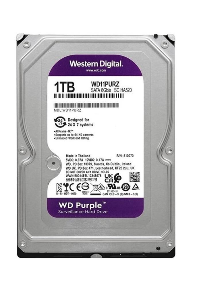 Western Digital Purple 1TB 3.5'' 5400RPM 64MB Cache SATA 3 7/24 Güvenlik Kamerası Harddiski (WD11PURZ)