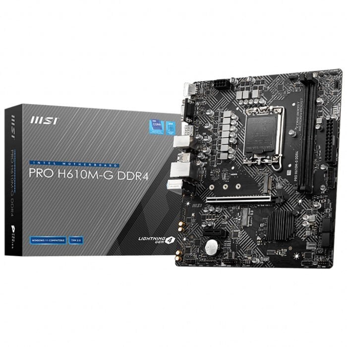 MSI PRO H610M‑G DDR4 3200 MHz Dual‑Channel DDR4 (32 GB max) Intel H610 Chipset LGA 1700 Micro‑ATX Anakart HDMI 2.1 DisplayPort 1.4 VGA M.2 PCIe 4.0 x16 USB 3.2 Gen‑1 Realtek ALC897 1 GbE