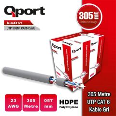 Qport Q-CAT6Y 305 Metre UTP 0.57mm 23 AWG %100 Bakır Alaşımlı CAT6 Gri Ethernet Kablosu