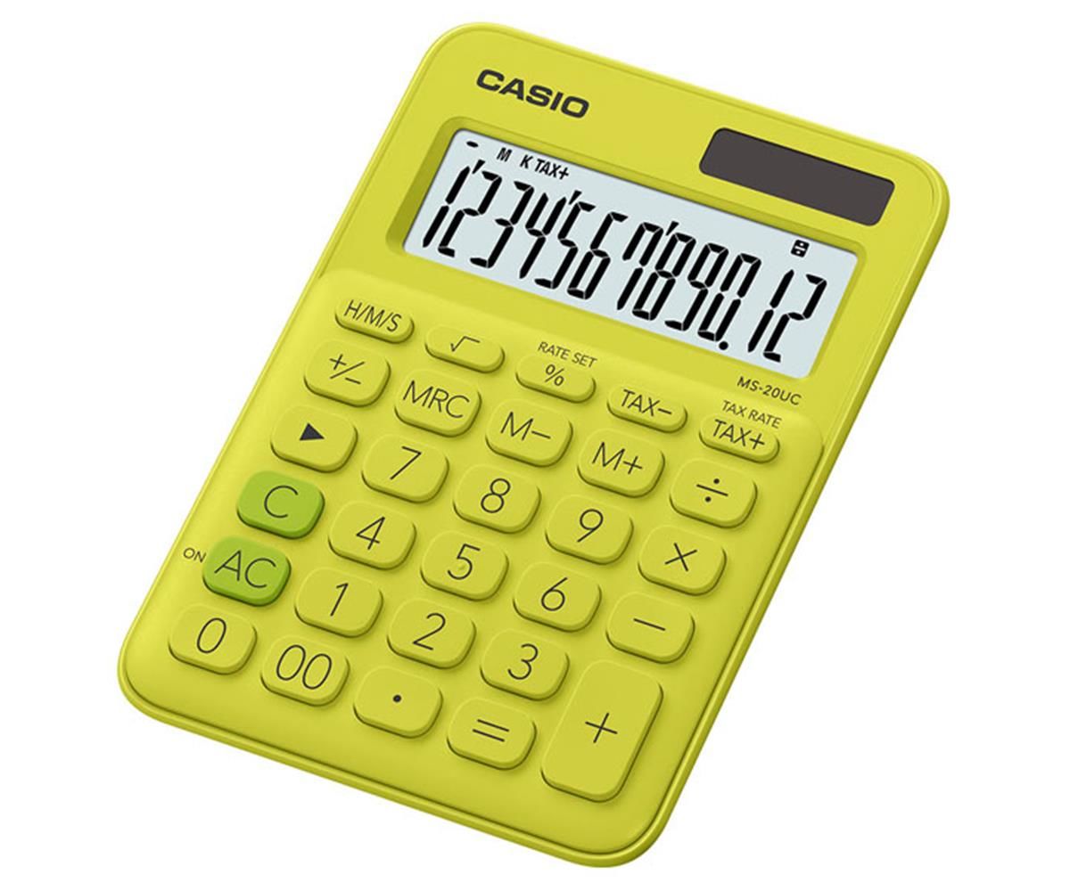 Casio MS-20UC-YG Fıstık Yeşili/Sarı 12 Haneli Mini Masa Üstü Hesap Makinesi